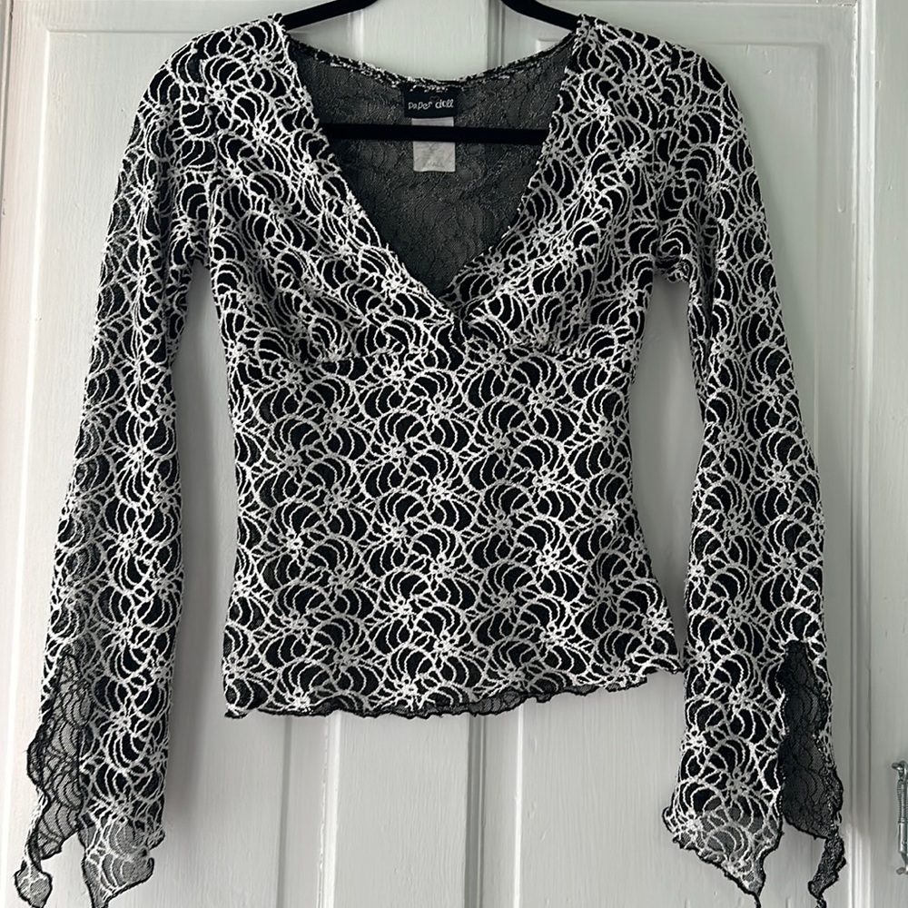 90s/Y2K Paper Doll embroidered mesh top